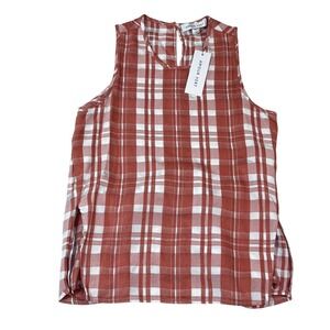 Amour Vert Natalie Plaid Sleeveless Split Side Top Rust White XS NWT $128
